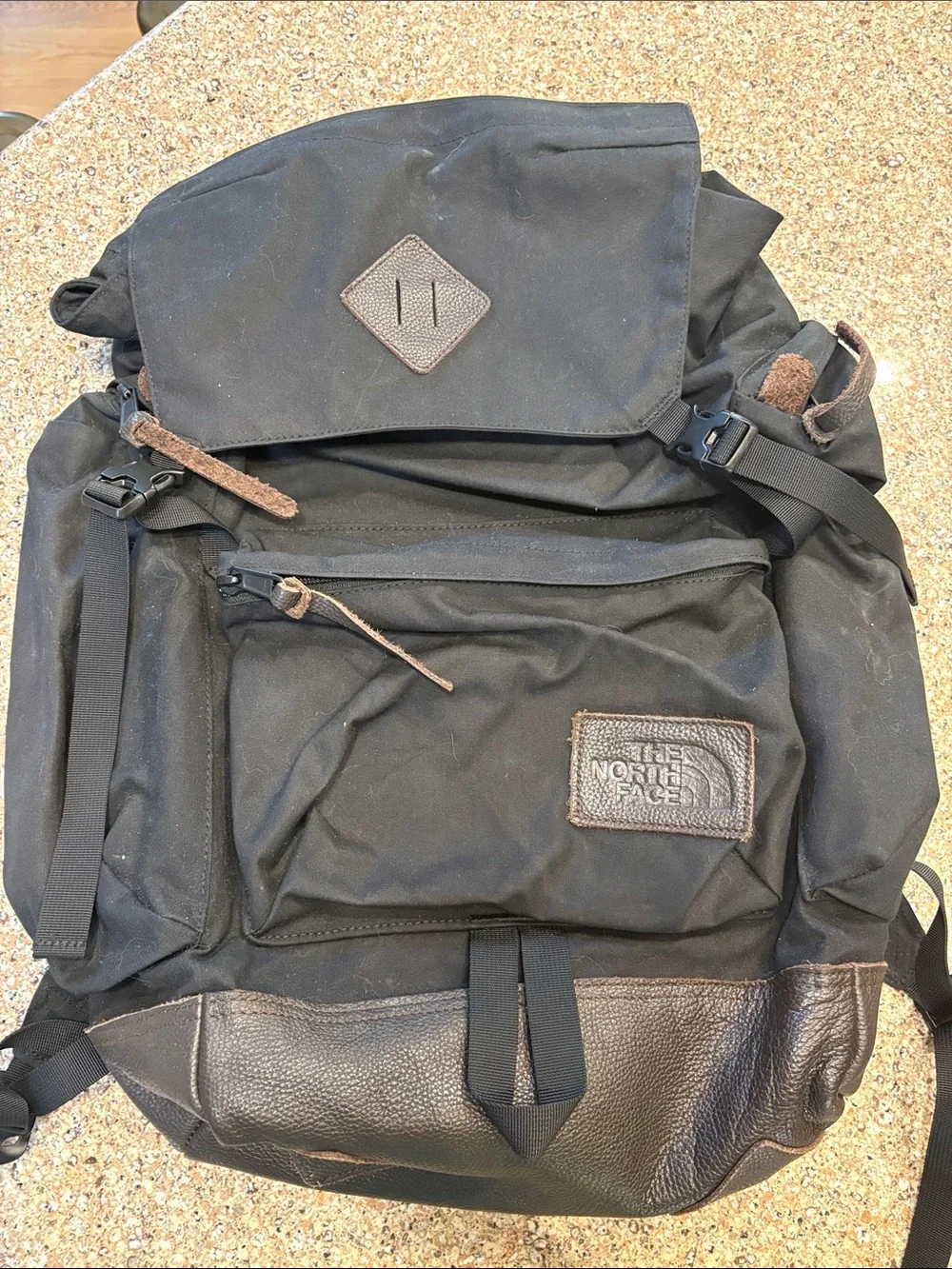 The North Face Black Premium Rucksack Black with Brown Leather Trim